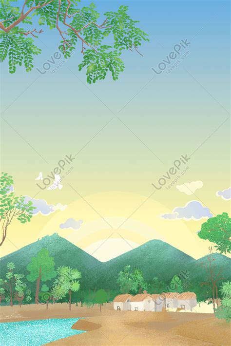 Background Pemandangan Alam Hutan Kecil Yang Dilukis Dengan Tangan ...