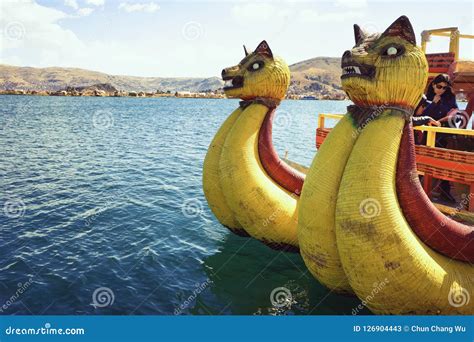 The Traditional Reed Boat on Lake Titicaca, a Large, Deep Lake in the ...