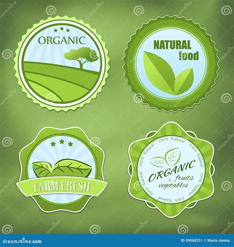 Different Organic Food Labels Stock Vector - Illustration of farmer ...