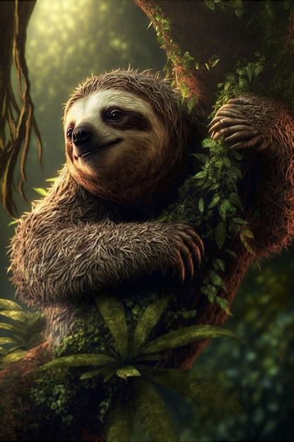 Premium Photo | Tiny cute and adorable sloth hugging tree