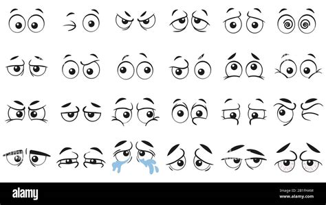 Funny cartoon eyes. Human eye, angry and happy facial eyes expressions ...