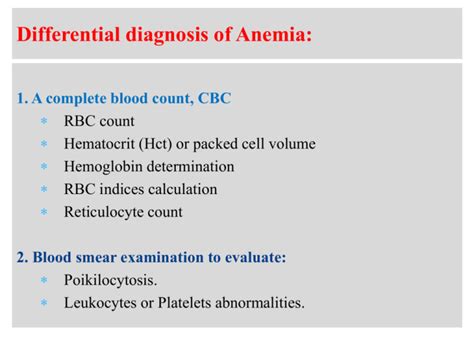 Differential diagnosis of Anemia