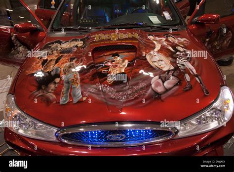 Custom paint job on a car hood comic character Stock Photo - Alamy