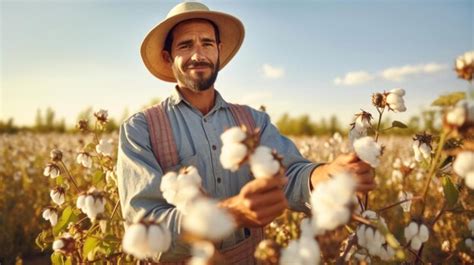 Premium AI Image | A young farmer in the middle of a cotton field ...