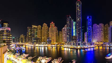 Wallpaper City night view, Dubai, river, skyscrapers, lights 3840x2160 ...