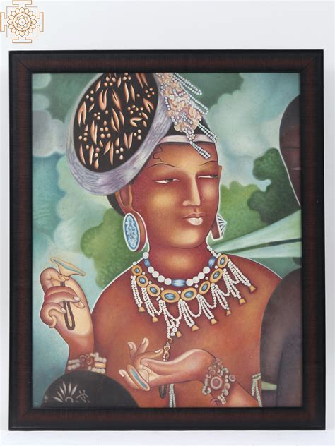 Ajanta Lady | Framed Oil Painting | Exotic India Art