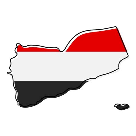 Premium Vector | Stylized outline map of yemen with national flag icon ...