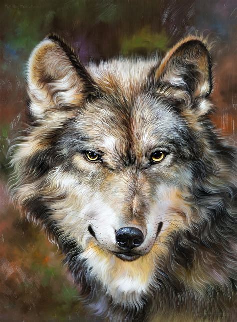 The Grey Wolf - Dogs & Puppies - Animals Paintings