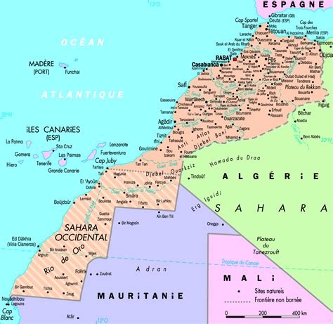 Cartograf.fr : Le Maroc : Carte avec les régions, villes et frontières