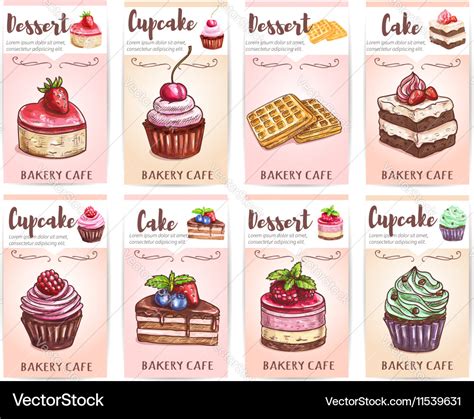 Cafe desserts menu sketched cupcakes cakes tags Vector Image