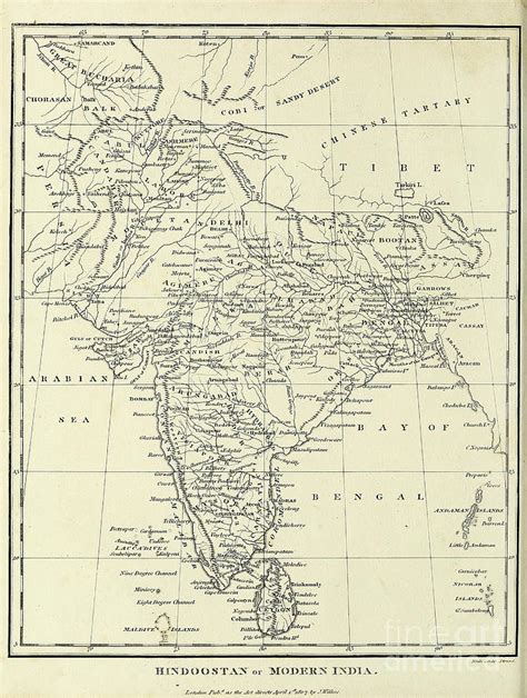 Hindoostan Hindustan Modern India Map Pyrography by Historic ...