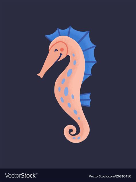 Cute funny seahorse isolated on dark background Vector Image