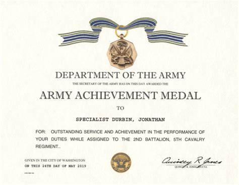 Army Achievement Medal certificate