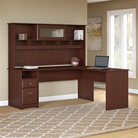 Bush Furniture Cabot 72W L Shaped Computer Desk with Hutch and Drawers ...