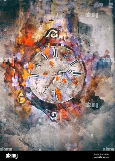 Time, art acrylic painting on paper and mixed media, abstract ...