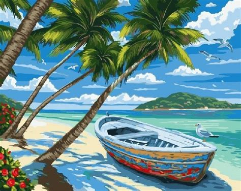 Diamond Painting Kit Beach With Palm Trees Marine Theme - Etsy