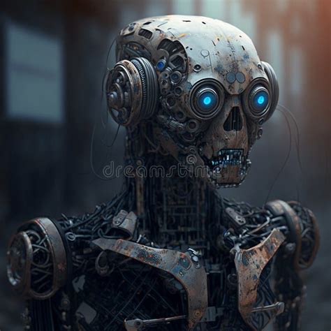 AI Generated Illustration of a Futuristic Scary Robot Against a Dark ...