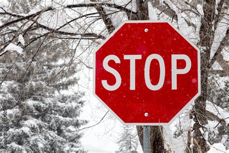 Stop sign in the snow Stock Photo | Adobe Stock