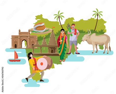 maharashtra culture with map vector Stock Vector | Adobe Stock