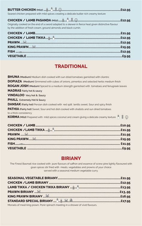 Menus 2024 - Standard Balti House in London | TheFork