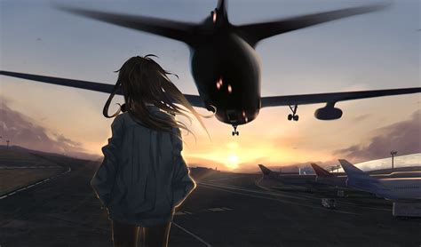 Anime Airport Sunset - HD Wallpaper