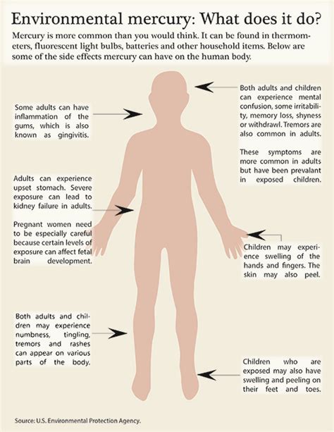 Mercury poisoning and toxic effects in the human body.