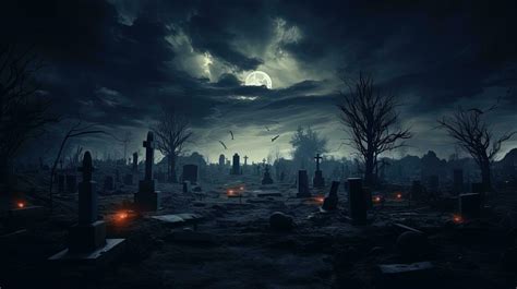 Creepy cemetery at night with haunted atmosphere evoking feelings of ...