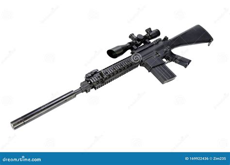 AR-15 Based Sniper Rifle with Silencer Stock Photo - Image of shot ...