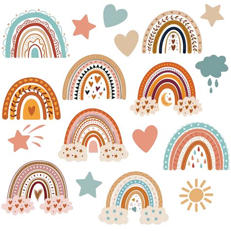 Buy 90 Pieces Rainbow Classroom Decor Rainbow Clouds Star Heart Sun ...