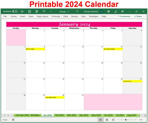 2024 Us Weekly Calendar Excel Sheet - Calendar Customizable 2024