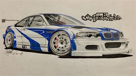 NFS MOST WANTED BMW M3 GTR DRAWING - YouTube