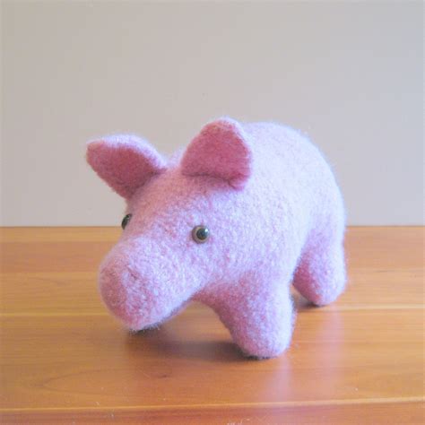 Pig Stuffed Animal. Plush Pink Wool Children Farm Barnyard