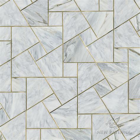 Moderne, waterjet stone mosaic, shown in polished Cirrus and Brass ...