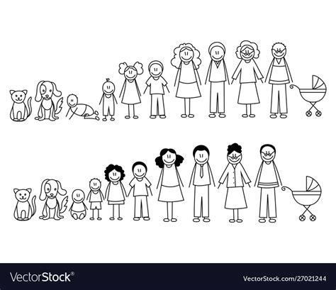 Set happy cartoon doodle figure family stick Vector Image