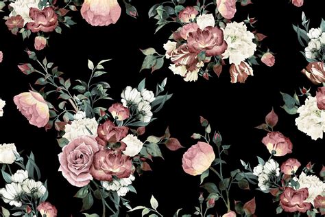 Vintage Pink & Cream Dark Floral Wallpaper Mural | Hovia | Black floral ...