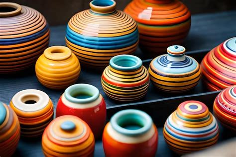 Premium AI Image | a collection of colorful ceramic pots from the ...