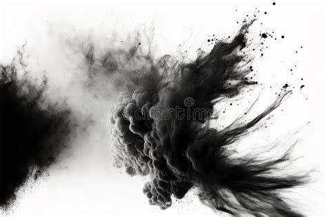 Black Smoke Explosion on Empty White Background. Isolated Abstract ...