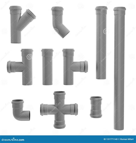 Set of PVC Sewage Pipe Fittings Stock Illustration - Illustration of ...