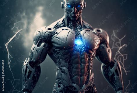 Cyborg Human Standing Digital Art Stock Illustration | Adobe Stock