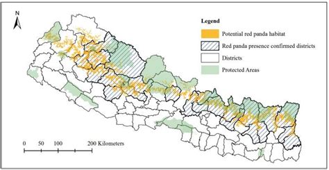 Potential red panda habitat and presence confirmed districts in Nepal ...