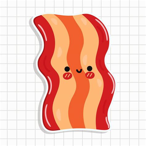 Cute funny bacon sticker. Vector hand drawn cartoon kawaii character ...