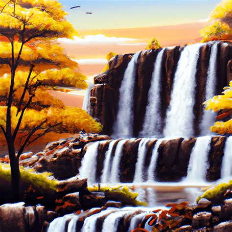 Beautiful Autumn Waterfall Painting · Creative Fabrica