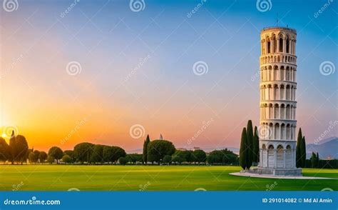 The Famous Leaning Tower Beautiful Sunset in Pisa, Italy. Stock ...