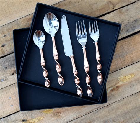 Twisted Copper and Silver Cutlery Set - Dining & Serving Kitchen ...