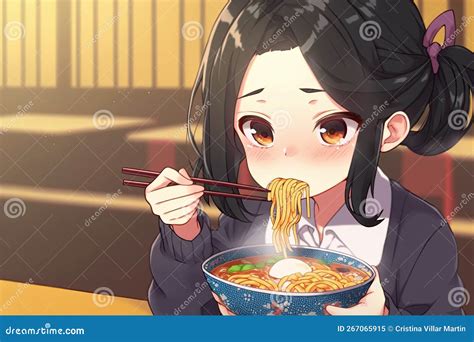 Anime Girl Eating Ramen Made with Generative AI Stock Illustration ...