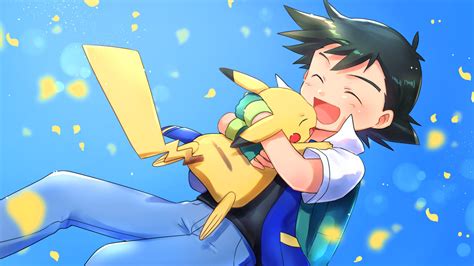 Ash Ketchum Black Hair Boy Cute Hug Pikachu HD Pikachu Wallpapers | HD ...