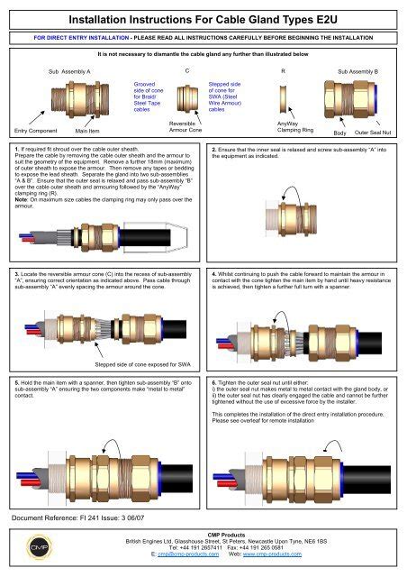 Installation Instructions For Cable Gland Types E2U - CMP Products