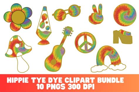 Hippie Tye Dye Clipart Bundle