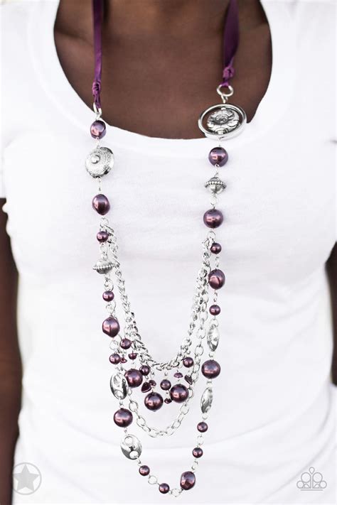 Paparazzi All the Trimmings - Purple Pearl and Silver Ribbon Necklace ...