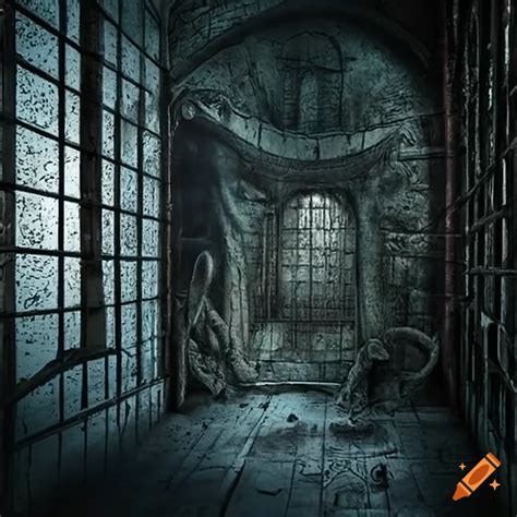 Concept art of a prison cell with monsters